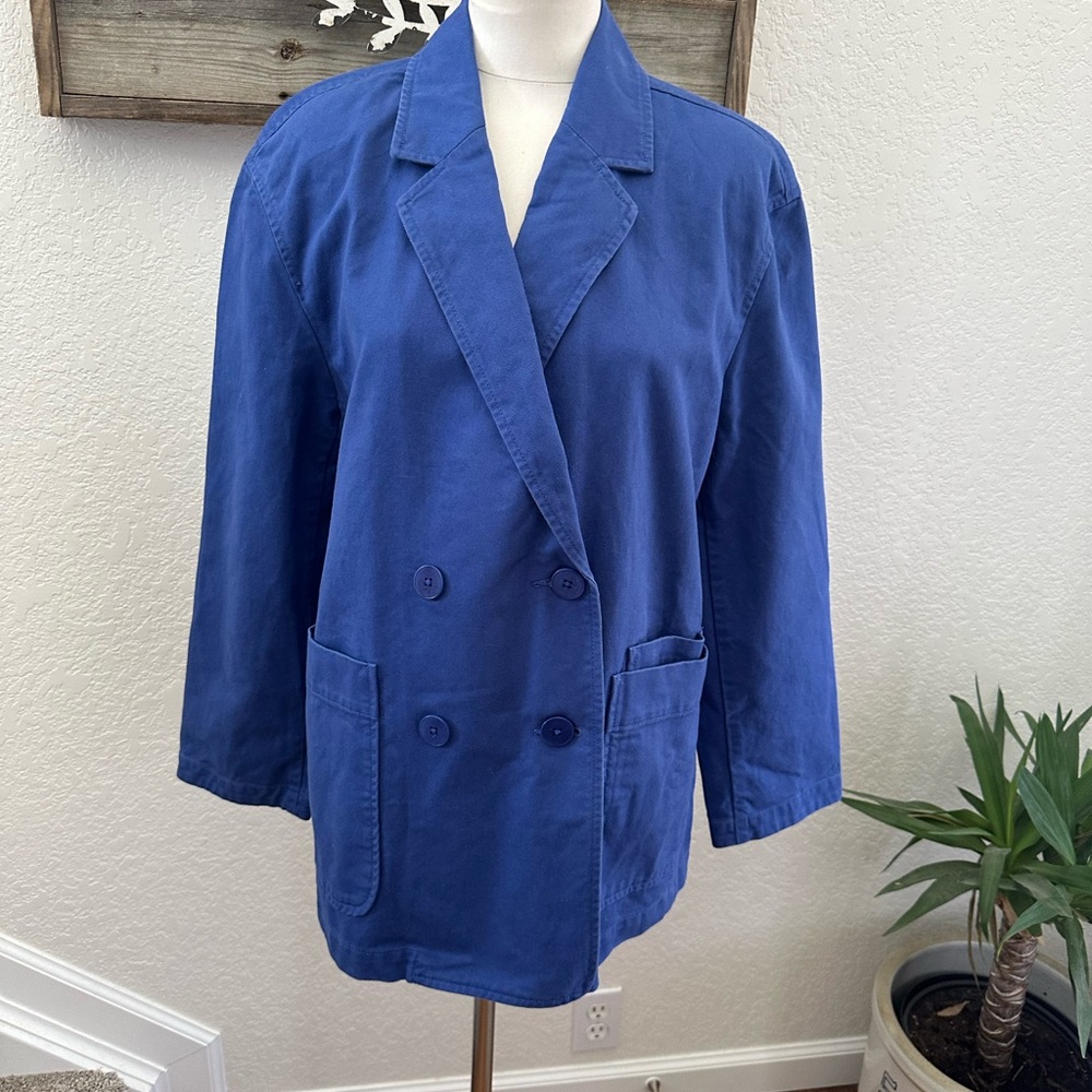 Madewell Women's Classic Blue Cotton‎ Souble breasted Blazer size L NWT